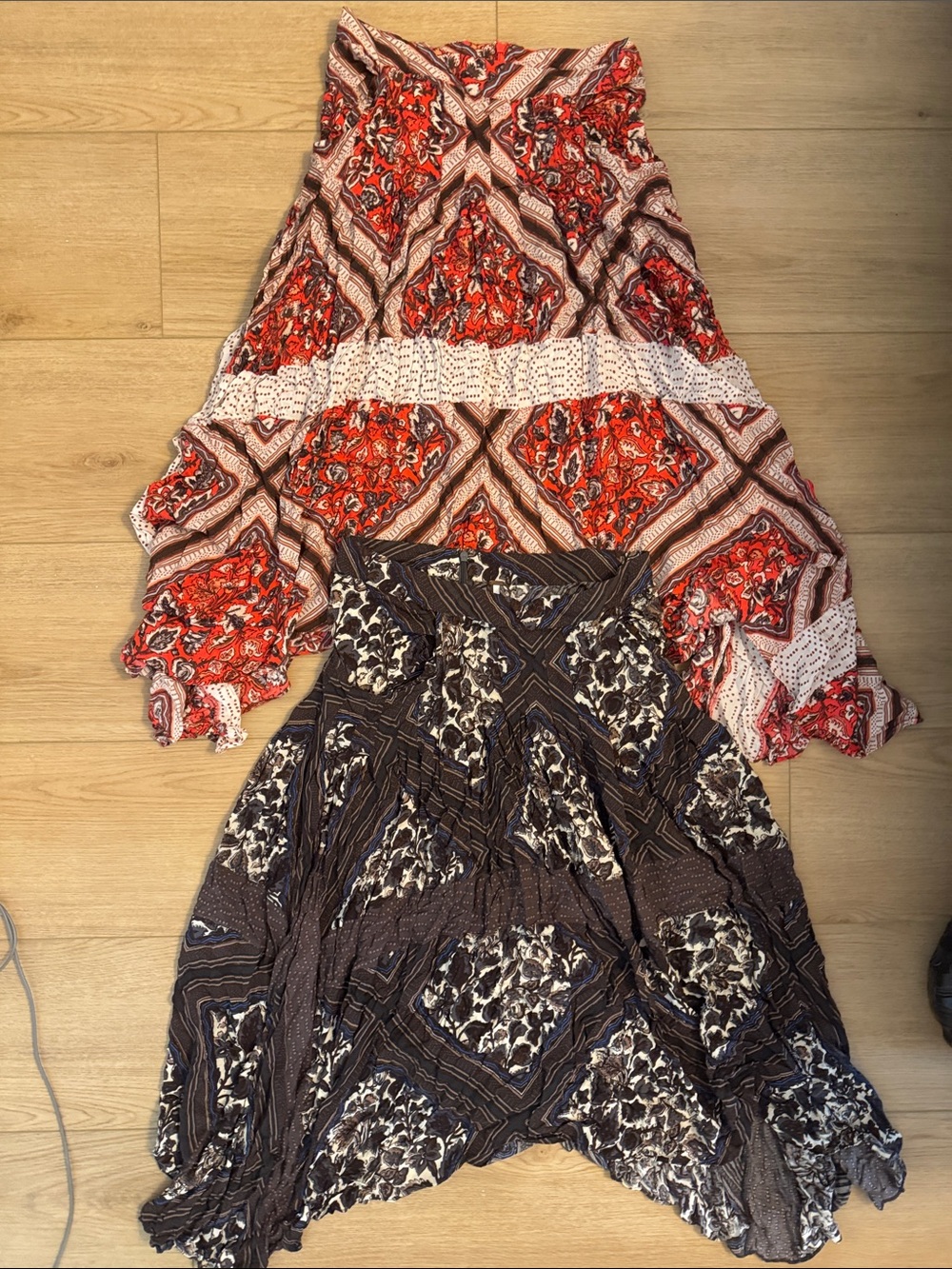 Free People Boho Mixed-Print Maxi Dress in Red and Brown